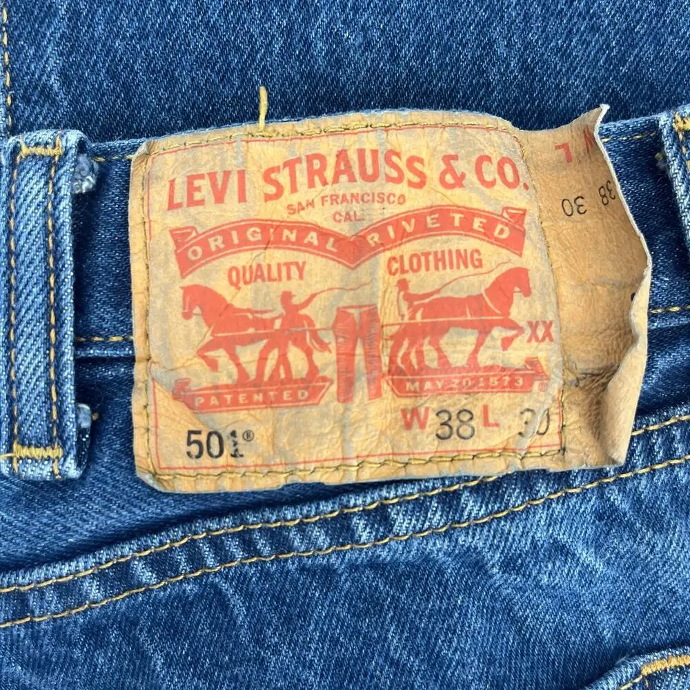 Levi's‎ 501 Men's Blue Denim Button Fly Jeans 38/27 Relaxed Classic Fit